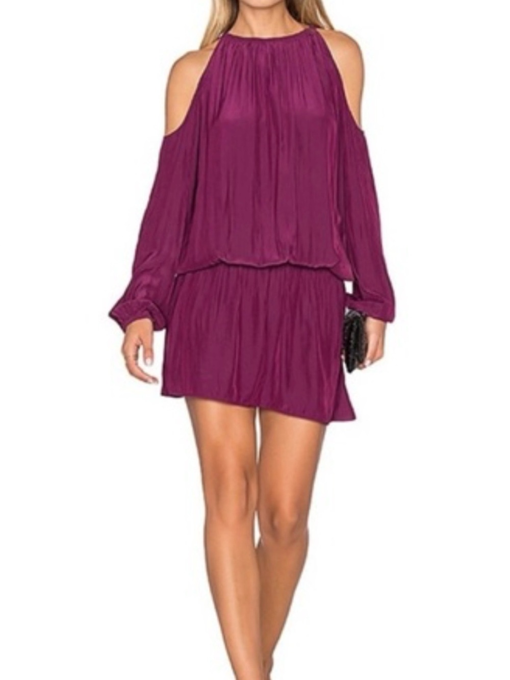 Ramy Brook Plum Cold-Shoulder Halter Mini Dress